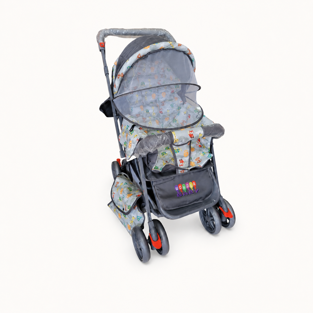 Coche para bebé gris con mosquitero