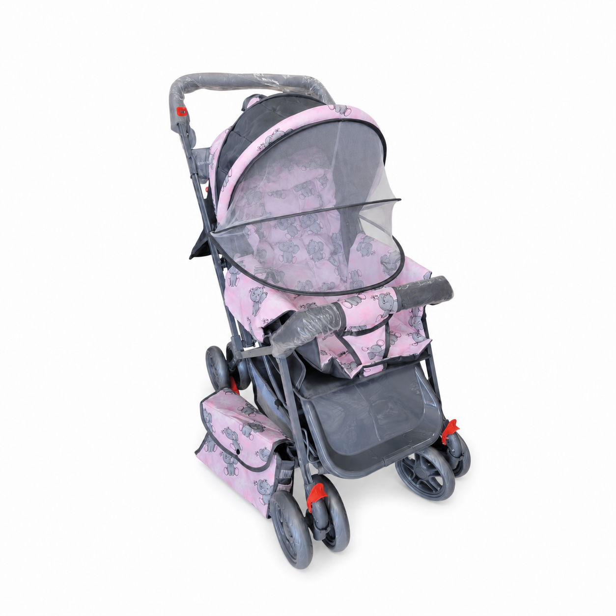 Coche para bebé rosado con mosquitero